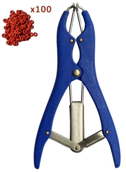 High-Quality Plastic Livestock Castration Elastrator Pliers + 100 Rubber Rings