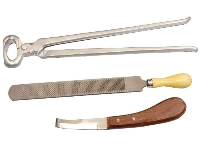 Kit complet d'outils de maréchal-ferrant | Ensemble râpe, pince et couteau pour un soin professionnel des sabots